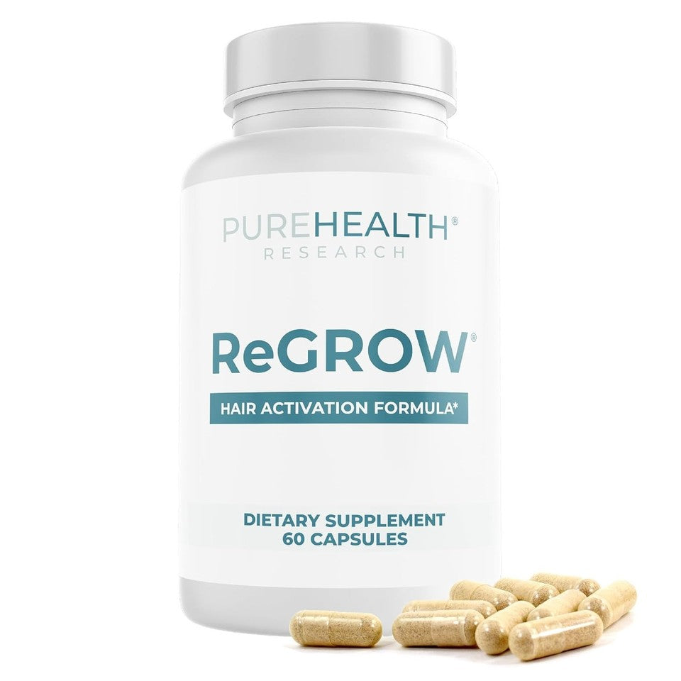 PUREHEALTH RESEARCH ReGrow - Hair Growth Vitamins - with Saw Palmetto, Biotin, 60 capsules
